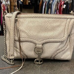 Rebecca Minkoff Cream Snake-Embossed Crossbody with Silver Chain